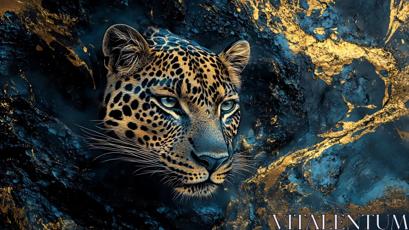 Sapphire Sentinel: Leopard's Gilded Gaze Pierces the Abyss.