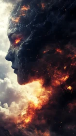 Volcanic sky spirit exhales storms of ember and shadow