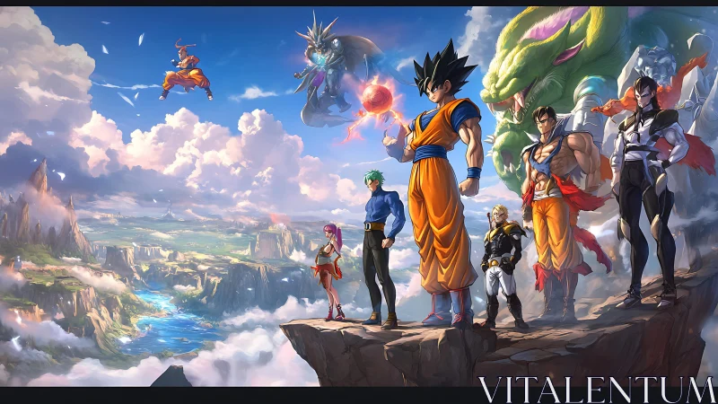 Skyborne warriors crown a cliff edge over swirling realms