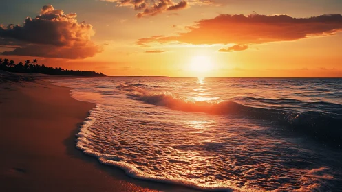 Sunset tide whispering gold along a quiet tropical shore.