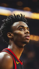 Basketball player is captured courtside under arena lighting