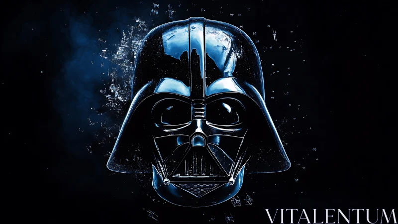 Midnight helm of a fractured galactic warlord, glowing cold.