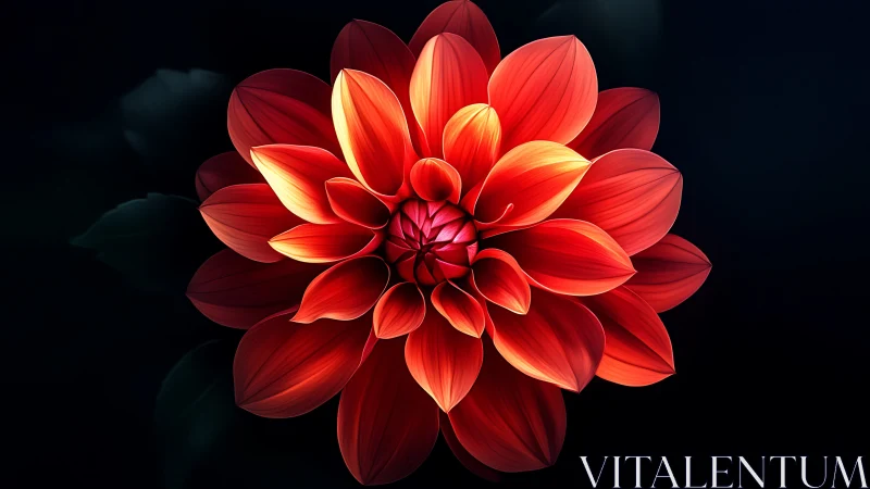 Red Dahlia Bloom Against Dark Background.