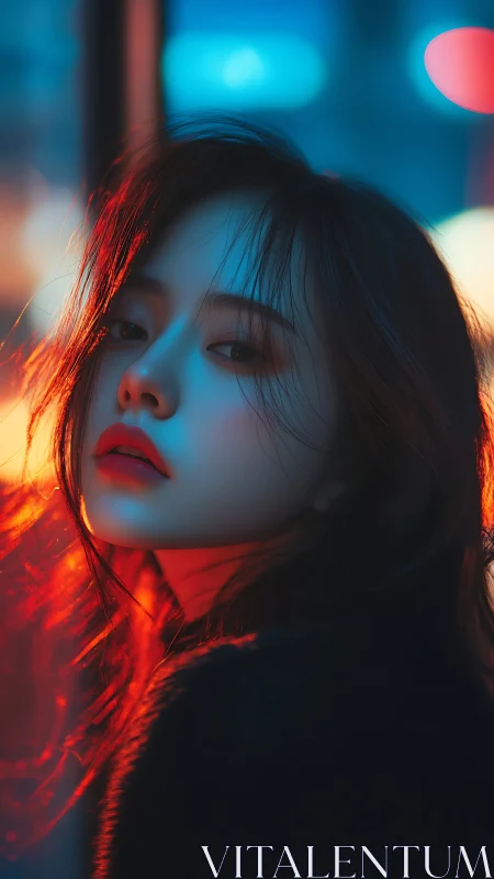 Neon dusk leans across her face and quietly rewrites night