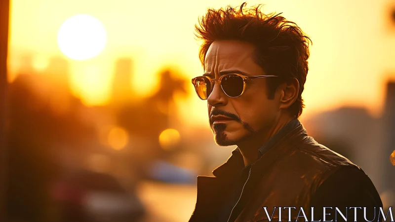 Sunset-striding loner slices through molten city light