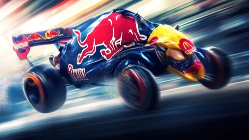 Rocket bull racer bending light on a neon-slick circuit.