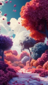 Candyfloss forest drifts upward as daydream clouds listen