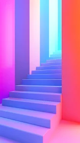 Neon gradient staircase ascending into colorwashed silence.