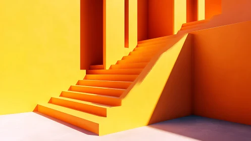Geometric Staircase Architecture: Orange and Yellow Volumetric Composition
