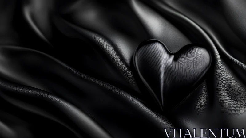 Monochrome Heart Nestled in Silk Dreams.