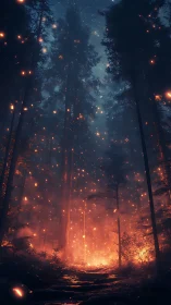 Wildfire Cathedral: Where Embers Dance Beyond Towering Pines