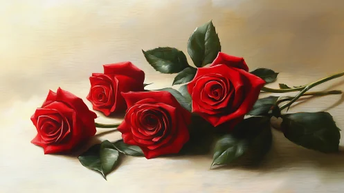 Five Crimson Blooms Orchestrate Romance Against Neutral Canvas