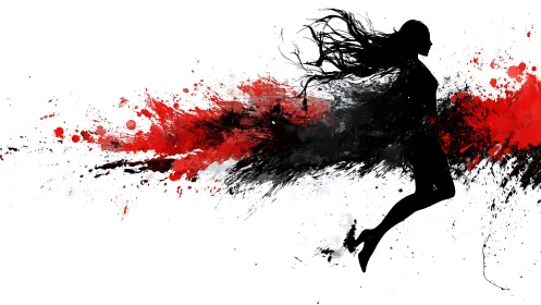 Silhouette motion vector with red and black splatter dynamics.