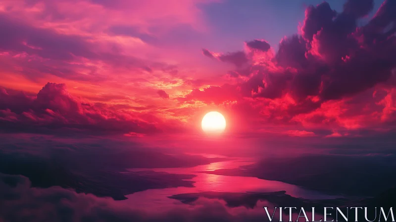 Radiant pink sunset gently melts into calm reflective waters