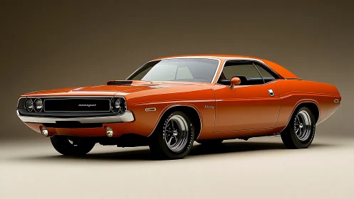 Orange classic muscle car studio shot with side profile.