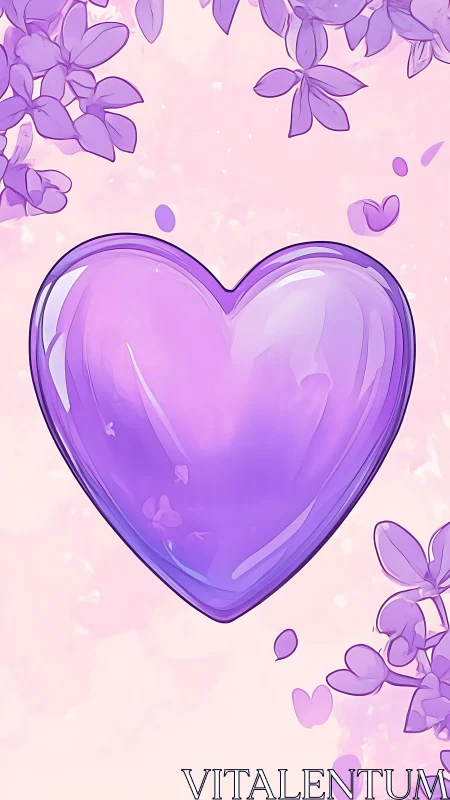 Purple Heart with Orchid Flowers on Pastel Background