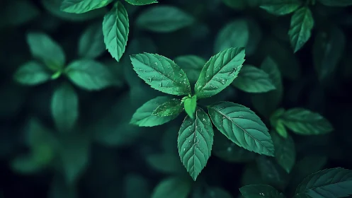 Gentle green leaves rest softly in a calm forest hush