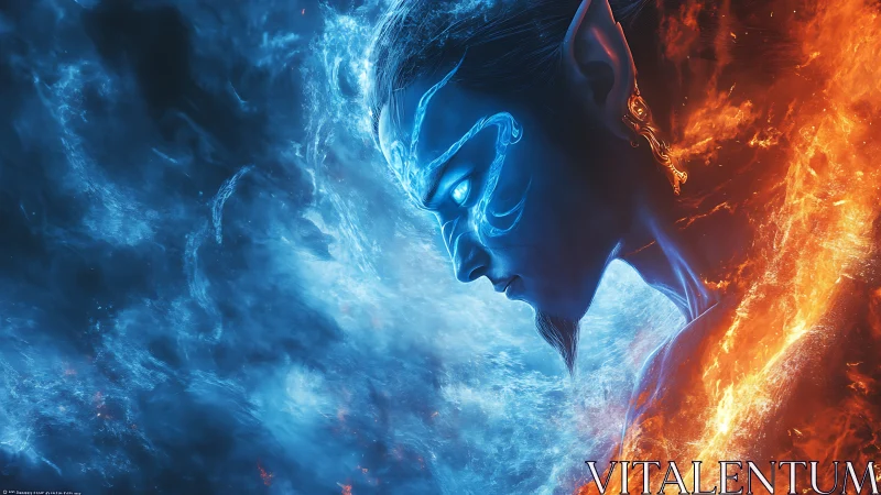 Elemental oracle in blue flame standoff with searing firestorm.