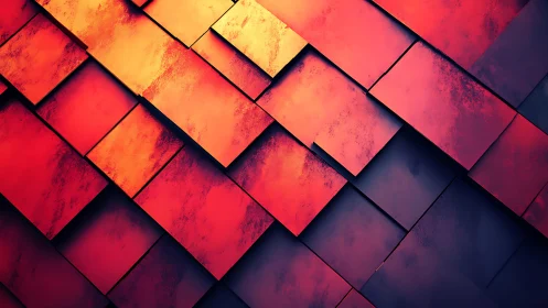 Vibrant red and orange geometric abstract tiles, modern digital art.