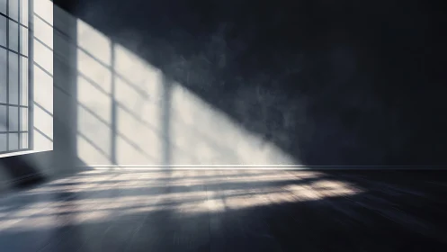 Soft sunlight cuts across a minimalist dark interior wall