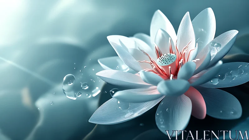 Lotus flower renders crisp petals in cool aqua light.