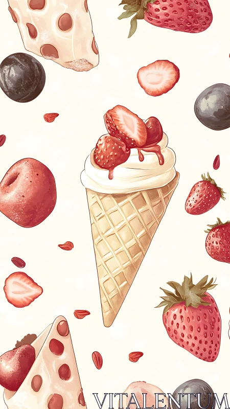 Strawberry lattice cone array with dispersed dessert elements.