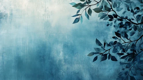 Branch silhouettes intersect textured blue gradient field