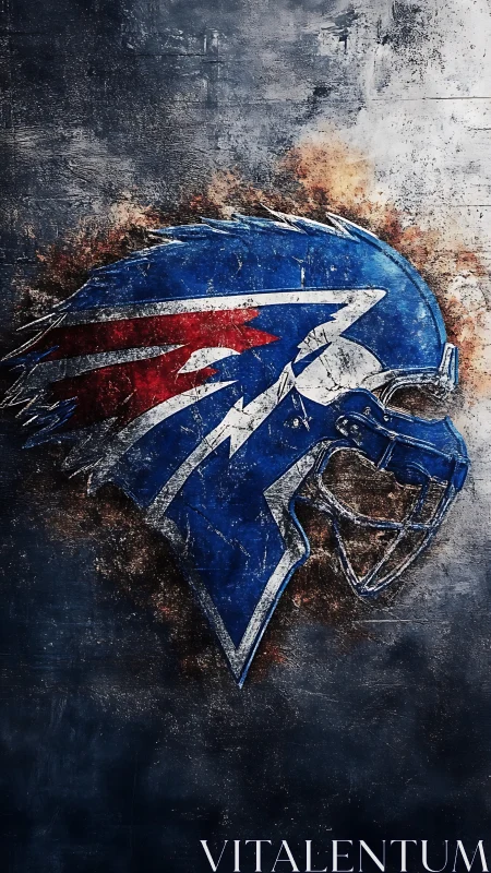 Bold blue football helmet with fierce winged emblem.