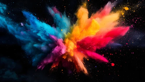 Vibrant powder explosion in vivid colors, abstract art photography.