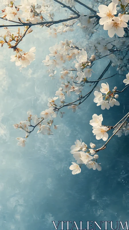 White Blossoms on Deep Teal Canvas.