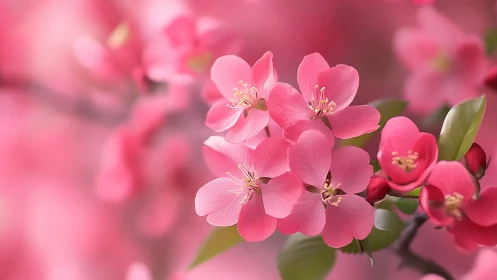 Pink flowering shrub clusters captured in shallow depth of field focus.