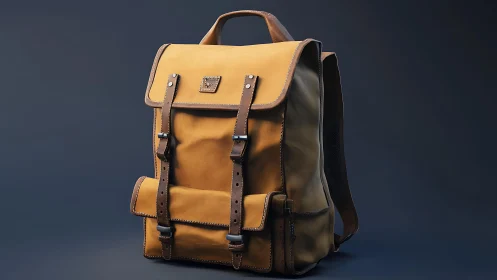 Leather Backpack with Strapped Compartments and Hardware.