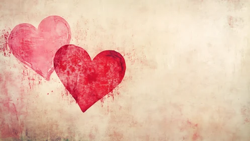 Two Hearts in Tender Watercolor Against Weathered Beige Canvas