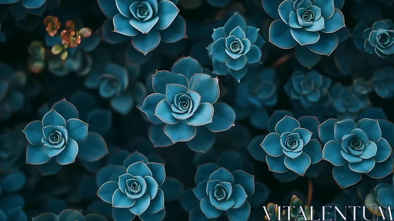 Aerial view of blue-toned succulent plants arranged densely.