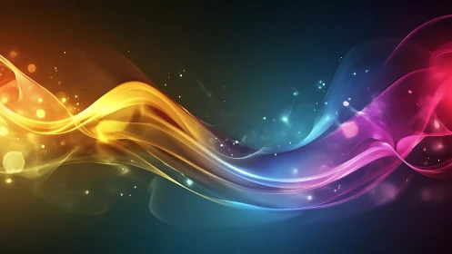 Chromatic light ribbons over deep gradient spectrum field.