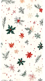 Vector holly, poinsettia, and pine sprig festive scatter pattern.
