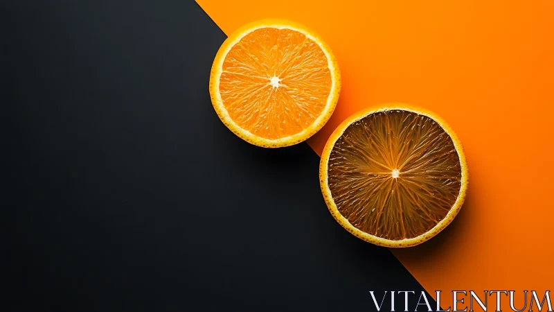 Citrus duets slice bright contrast across orange noir field.