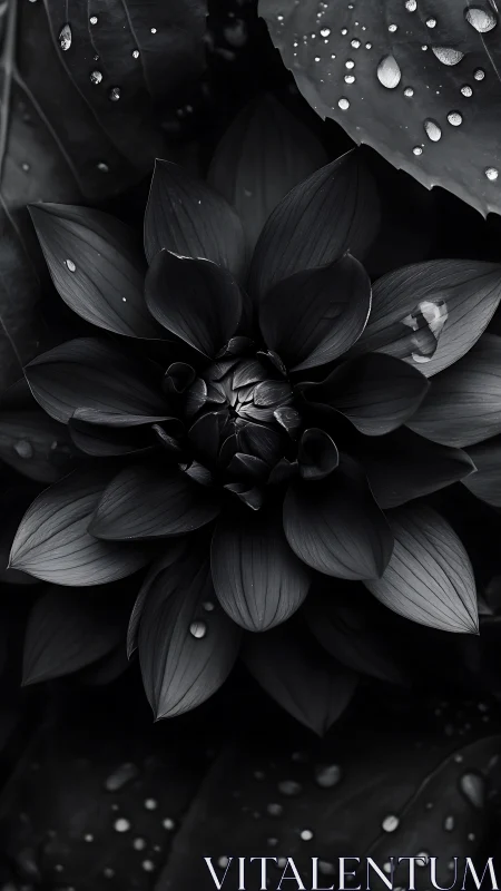 Lotus Flower in Black and White with Dew Droplets