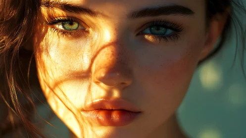 Photorealistic close-up portrait in golden hour rim lighting.