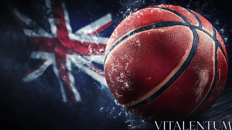 Basketball surges forward with explosive energy before a flag
