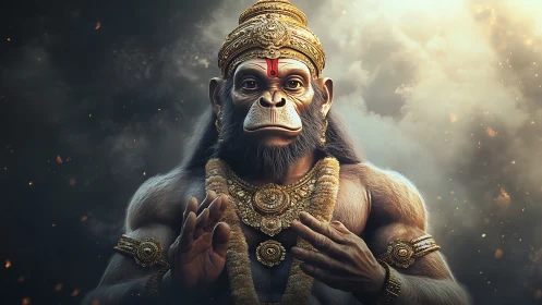 Majestic warrior monkey god radiates calm strength and light