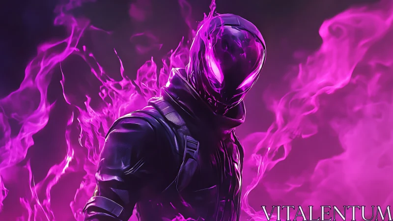 Neon phantom warrior in blazing violet spectral flames.
