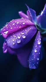Purple Flower with Water Droplets on Petals.