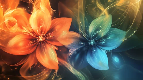 Dual luminous fractal blossoms with volumetric light gradients