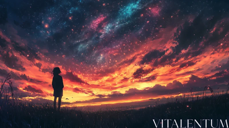 Stargazing at the ember sky where sunset melts into cosmos.