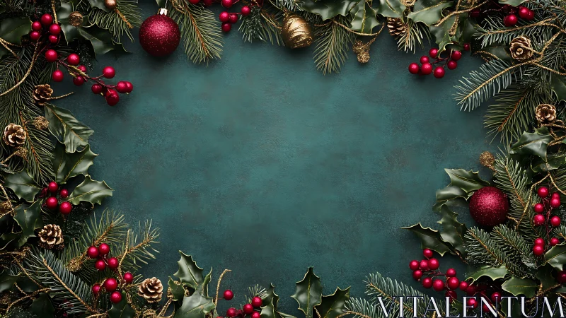 Christmas wreath border frames dark teal festive background