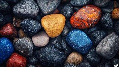 Mixed colored pebbles in close-up top-down composition.