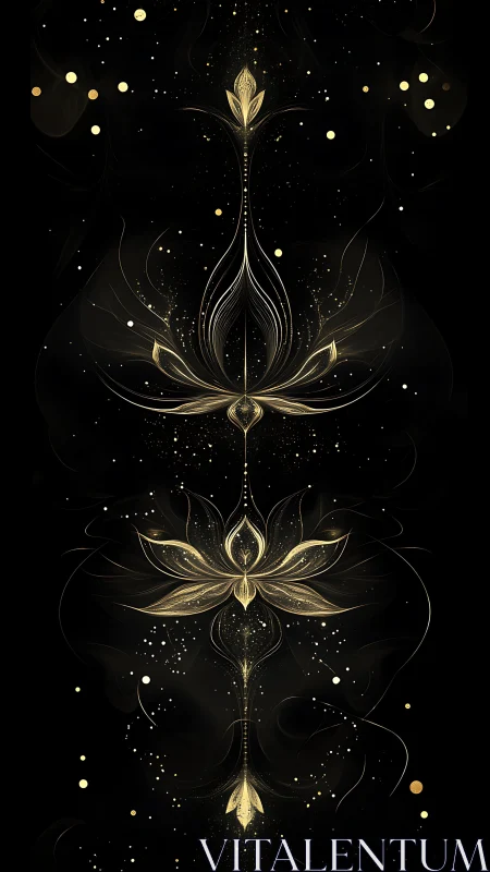 Symmetric luminous lotus axis in ornate vector filigree field.