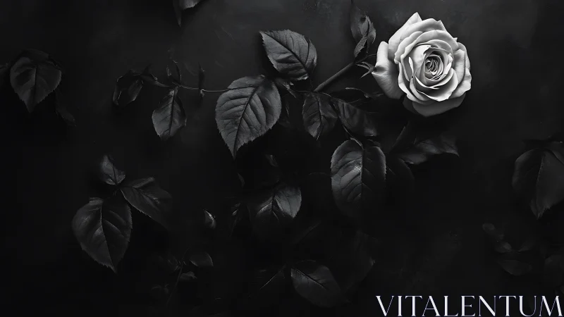 Monochrome rose luminance study against low-key foliage field.