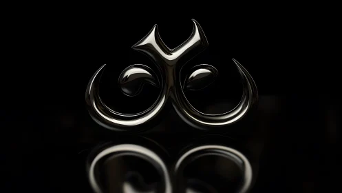 Metallic Om Symbol on Black Background, Modern 3D Design.